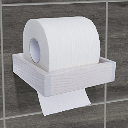 Tibres - Wall Mount Toilet Paper Holder and Dispenser - Tissue Paper Holder for Easy Roll Change - Solid Natural Wood - White