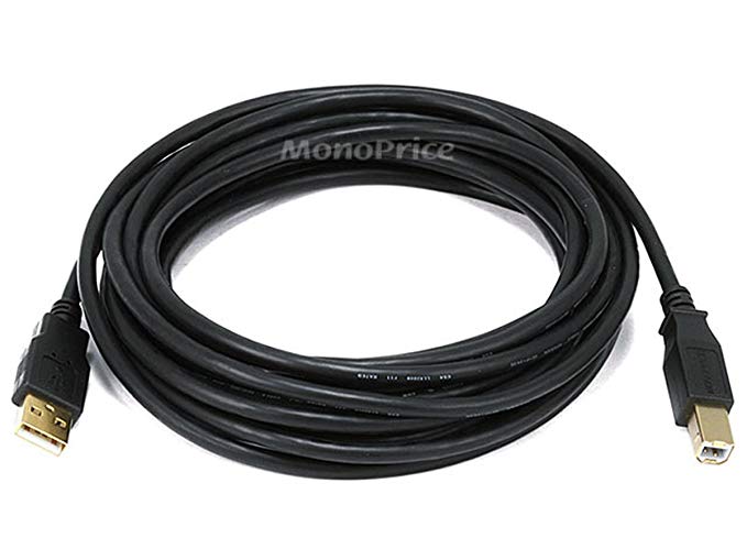 Monoprice 15-Feet USB 2.0 A Male to B Male 28/24AWG Cable (Gold Plated) (105440)