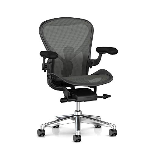 Herman Miller Aeron Task Chair: Tilt Limiter/Seat Angle - PostureFit SL - Fully Adj Arm   Armpad Depth - Black Vinyl Armpad - Carpet Caster