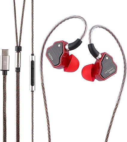 Linsoul 7Hz Salnotes Zero HiFi 10mm Dynamic Driver in-Ear Earphone IEM with Metal Composite Diaphragm Stainless Steel Faceplate Detachable 2Pin OFC Cable (Red, with Mic, Type C)