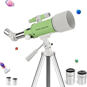 FREE SOLDIER Telescope for Adults - 70mm Aperture and 400mm Focal Length Professional Astronomy Telescope for Beginners Age Over 8 Years Old with Smartphone Adapter Adjustable Tripod, Avocado Green