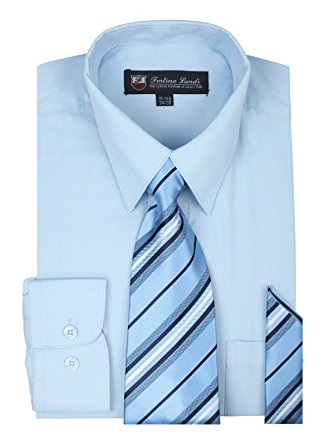 Fortino Landi Men's Dress Shirt, Tie And Hanky Set - Many Colors