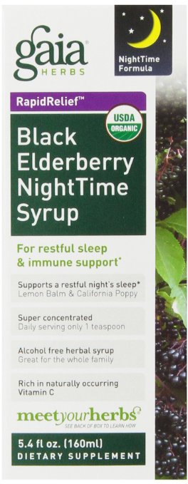 Gaia Herbs Black Elderberry Nighttime Syrup, 5.4 Ounce