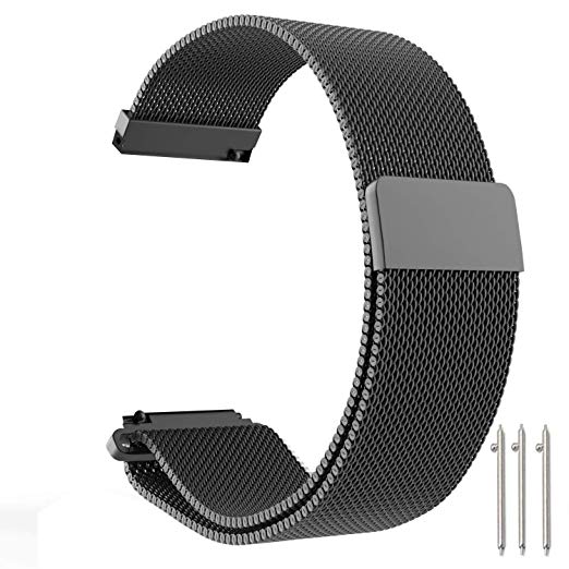 18mm Watch Band Baoking Magnetic Clasp Adjustable Milanese Loop Mesh Stainless Steel Metal Replacement Strap Bracelet for Smart Watch Huawei/Fossil Q/Withings (Black,18mm)