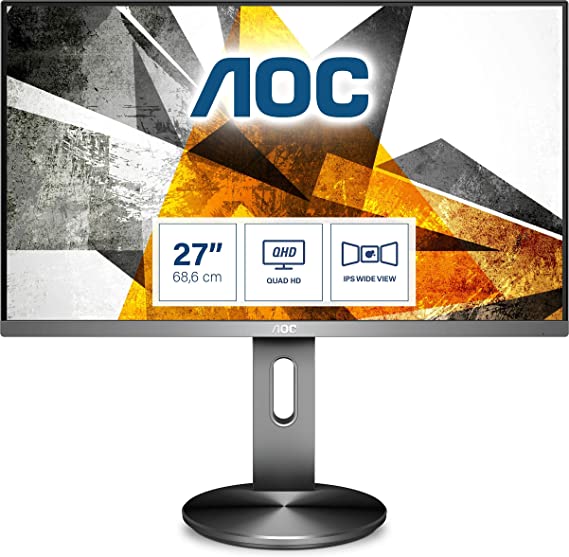 AOC Q2790PQE - 27 Inch QHD Monitor, 60Hz, 5ms, IPS, Frameless deisgn, Wide Colour Gamut, USB Hub (2560x1440 @60Hz, 350 cd/m², HDMI 1.4 x 2, DisplayPort 1.2 x 1, VGA, USB 3.0 x 2)