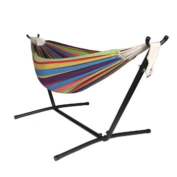 Uline Double 2 People Outdoor Rainbow Fabric Hammock with Space-Saving Steel Stand Travel Camping