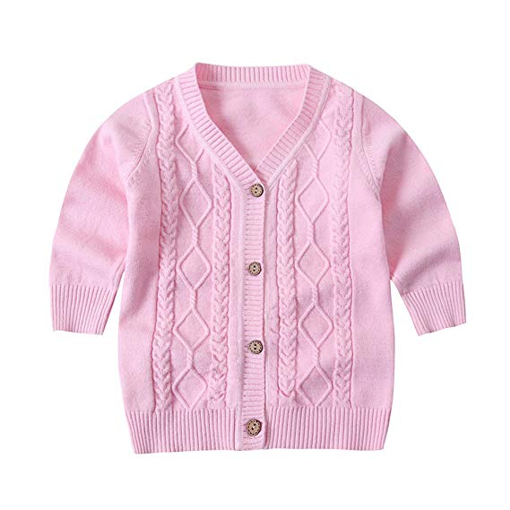 SMILING PINKER Baby Boys Girls Cardigans V-Neck Solid Sweaters Cable Knitted Button Coats Outwear