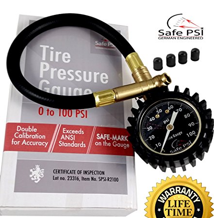 Safe-PSI Tire Pressure Gauge 100 PSI – DOUBLE CALIBRATED for Accuracy - BUY DIRECT FROM US, WE ARE MANUFACTURERS
