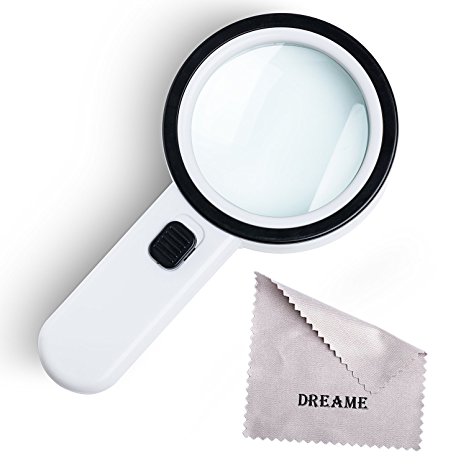 DREAME Handheld Lighted Magnifier for Reading, Reading Loupe Extra Large 20X Magnifying Glass with 12 Bright LED Lights, Inspection, Exploring, Hobbies