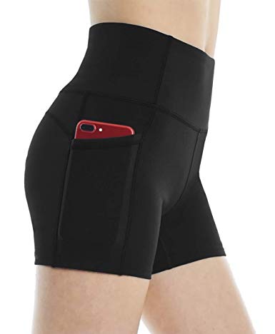 THE GYM PEOPLE Compression Short Yoga Shorts Women Power Flex Running Fitness Shorts with Pockets