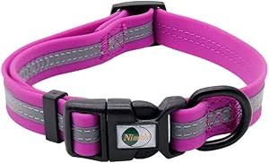 NIMBLE Dog Collar Waterproof Pet Collars Anti-Odor Durable Adjustable PVC & Polyester Soft with Reflective Cloth Stripe Basic Dog Collars S/M/L Sizes (Small (9.45”-14.17”inches), Rose Purple)