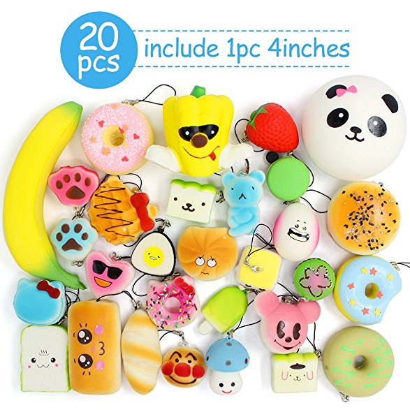 20pcs Squishies Slow Rising Jumbo/Medium/Mini Squishies Fruit/Cake/Panda/Bun/Animal Squishies Food Donuts With Phone Straps Stress Relief Toys Randomly