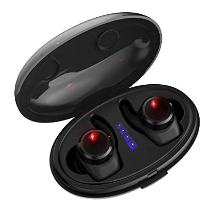True Wireless Earbuds with Qi-Enabled Wireless Charging Case, Ti-Thor Bluetooth Headphones for Sports, Mini V4.2 Wireless Headsets with Mic, IPX6 Waterproof Long Lasting Earbuds for Samsung iPhone