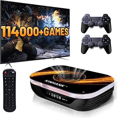 Kinhank Super Console X3 Plus Video Game Console Pre-Built-in 114000 Games, Retro Game Console muELEC 4.5/Android 9.0/CoreELEC 3 Systems in 1,8K UHD Display,Dual WiFi BT 4.0, USB 3.0 (256G)