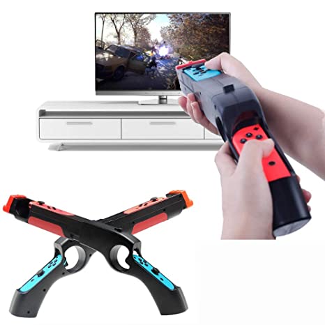 Awaqi 2 Packs Ergonomic Peripherals Hand Grip Sense Armas Handle Joypad Holder Stand Game Gun Compatible with Nintendo Switch Joy Con Controller (2- Pack)