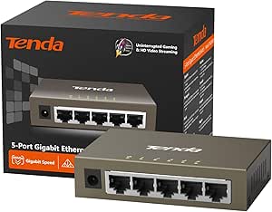 Tenda Switch Ethernet 5 Porte Gigabit TEG1005D, Switch Gigabit 10/100/1000 Mbps, Switch Rete con Indicatore LED, Non Gestito, Plug & Play, Montaggio Desktop o a Parete, Guscio di Metallo