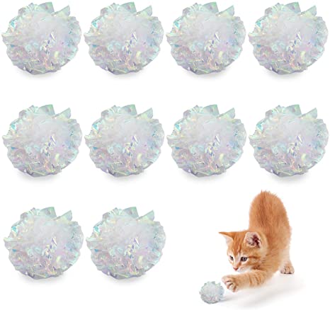 Rocutus Crinkle Cat Toys Balls,10 Pack Mylar Crinkle Balls Cat Toys,Dye Free (2 Inch)