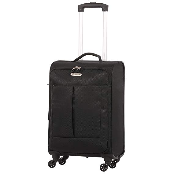 5 Cities Super Lightweight 55cm 4 Wheel Travel Carry On Hand Cabin Luggage Suitcase, Approved for Ryanair easyJet British Airways and More, Black