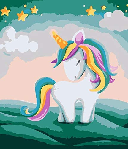 Art Paint Set for Kids, Paint by Number Supplies for Girls Boys Kids Adults Beginners with Brush Hard Canvas Acrylic Non Toxic Washable DIY Painting Kit Craft Gift Room Decore Teen (Unicorn)