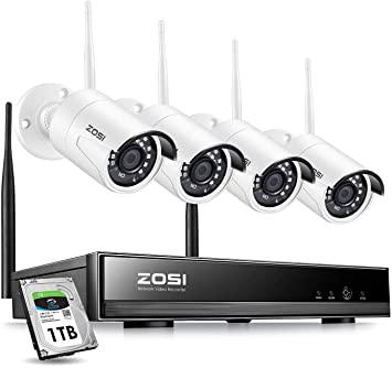 ZOSI Wireless Security Cameras System 8CH 1080P HD Network IP NVR with 1TB Hard Drive and 4pcs 2.0MP 1080P HD Wireless Weatherproof Indoor Outdoor IP Surveillance Cameras with 65ft Night Vision