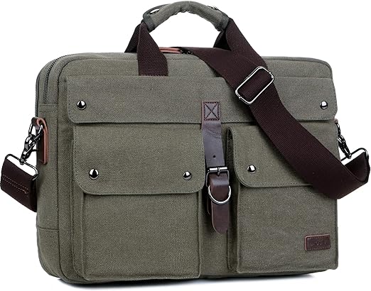 Stylish 17 inch Canvas Laptop Bag Messenger Bag Briefcase Vintage Crossbody Shoulder Bag Military Satchel for Men BC-07