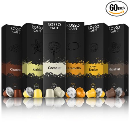 Nespresso Compatible Capsules - Flavors Pack (60 Pods) - Fit to All Original Line Machines - By Rosso Caffe
