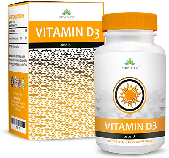 Vitamin D3 2000 IU - High Strength VIT D Cholecalciferol - High Absorption Tablet - Suitable for Vegetarians- 180 Tablets (6 Months Supply) by Earths Design