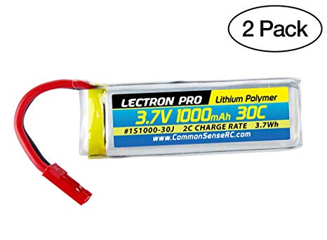 (2 Pack) Lectron Pro 3.7V 1000mAh 30C Lipo Battery with JST Connector for Dromida Vista