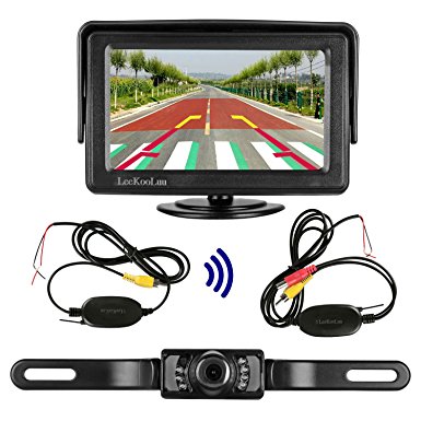 LeeKooLuu RC 9V-24V Wireless Rear View Backup Camera and Mirror Monitor Kit For all Car / Vehicle / Truck / Van / Caravan / Trailers / Camper with 7 LED Night Vision LKL-00081