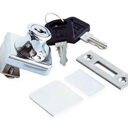 Glass Display Cabinet Showcase Lock for ¼” Glass Door No Drill with 2 Keys , Chrome Pleated