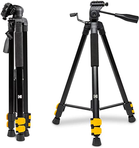 KODAK PhotoGear 62" Lightweight Tripod w/E-Guide | Compact 3-Section Flip-Lock Aluminum Tripod Adjusts 22”-62”, 3-Way Head, QuickRelease Plate, 1/4” to 3/8” Screw Adapter, Bubble Level & Carry Case