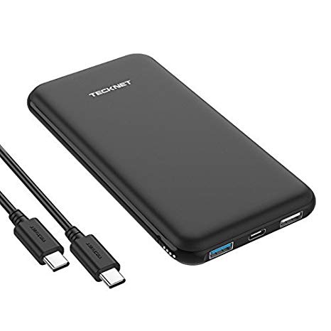 USB C Charger, TECKNET Power Bank 10000mAh, Smallest and Lightest External Battery & Type C Output (3.0A), Dual Input Port (2.6A) Portable Charger with BLUETEK Smart Charging Technology for iPhone, iPad, Mac, Samsung, Nexus and More, Supplied with USB C to USB C cable