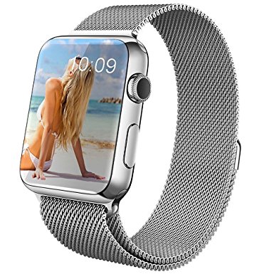 Covery Apple Watch Band Milanese Loop Magnetic Closure Stainless Steel Mesh Bracelet Strap Replacement Band for Apple Watch (42mm/Silver)
