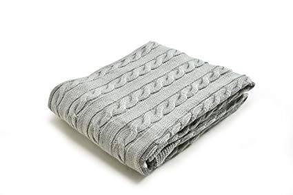 Arus Turkish Cotton Cable Knit Throw Blanket, Sage