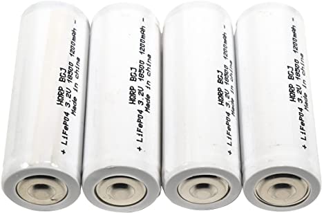 HQRP Battery 4-Pack 1200mAh IFR-18500 18500 3.2v LiFePO4 compatible with Solar Garden Landscape Patio Light Spotlight Rechargeable with Button Top