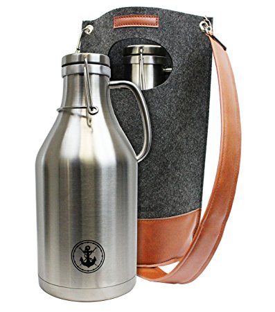64oz Insulated Steel Beer Growler with Wool Carrying Case (stainless steel, double walled)
