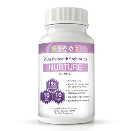 NURTURE PRENATAL PROBIOTICS: DOCTOR APPROVED w/ FOLATE & KIWIFRUIT: Equal to 150 Billion CFU, Delivers 15x More Live Cultures to Boost Brain Health, Digestion & Immunity, by ActivHealth