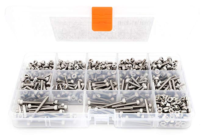 iExcell 600 Pcs Metric M3 DIN912 Stainless Steel 304 Hex Socket Head Cap Screws and Nuts Assortment Kit