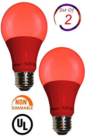 Sleeklighting LED A19 Red Light Bulb, 120 Volt, 3 Watt Medium Base, UL-Listed LED Bulb, Pack of 2-(lasts more than 20,000 hours)