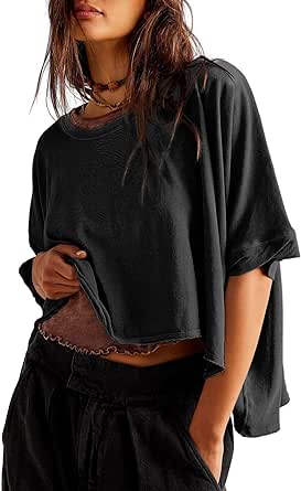 Dokotoo Summer Tops 2024 Womens Solid T Shirts for Women Loose Oversized Shirts Basic Tee