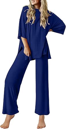 Ekouaer Lounge Sets for Women Short Sleeve Tops and Long Pants Soft Comfy Pajamas Set 2 Piece Outfits S-XXL