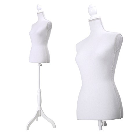 JAXPETY Female Mannequin Torso Clothing Display W/ White Tripod Stand New White
