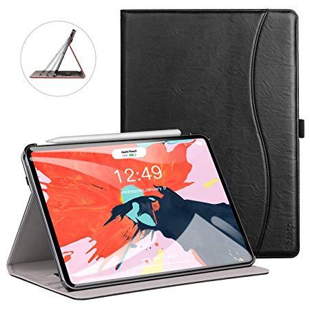 Ztotop Case for iPad Pro 11 Inch 2018,Premium Leather Business Folio Case Cover,with Stand and Pocket,Support 2nd Gen iPad Pencil Wireless Charging and Auto Wake/Sleep,Multi-angle,Black