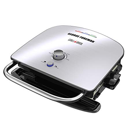 George Foreman GBR5750SSQ Broil 7-in-1 Electric Indoor Grill, Broiler, Panini Press, and Waffle Maker, Removable Plates, Silver