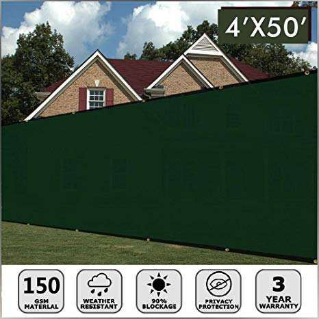 Artpuch Fence Screen 4' x 50' Dark Green Heavy Duty Fencing Mesh Shade Net Cover with Brass Grommets for Wall Garden Yard Backyard Indoor Outdoor