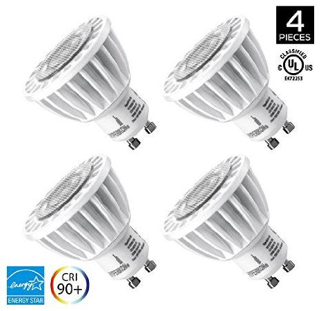 Hyperikon MR16 GU10, LED 7W (50W equivalent), 420 lumen, 3000K (Soft White Glow), CRI 90 , 120 Volt, 40° Beam Angle, Dimmable, UL-listed and ENERGY STAR Qualified - (Pack of 4)