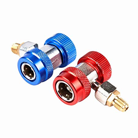 Detool Adjustable R134A Adapter Fittings High-Low Quick Coupler AC Car Air Conditioner Refrigeration Freon Manifold Gauge Hose Connector, 1/4 SAE HVAC