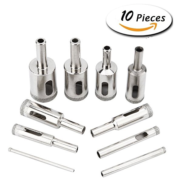 Aiskaer 10 pcs Diamond tool drill bit hole saw set for glass ceramic marble from 3-21mm Diameter