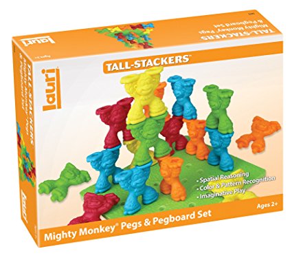 Lauri Toys Tall-Stacker Mighty Monkey Pegs and Pegboard Set