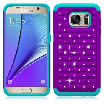Samsung Galaxy S7 Case,Berry Accessory(TM) Studded Rhinestone Crystal Bling Hybrid [ Dual Layer ] Armor Case Cover for Samsung Galaxy S7   Berry logo stand holder (Purple / Blue)